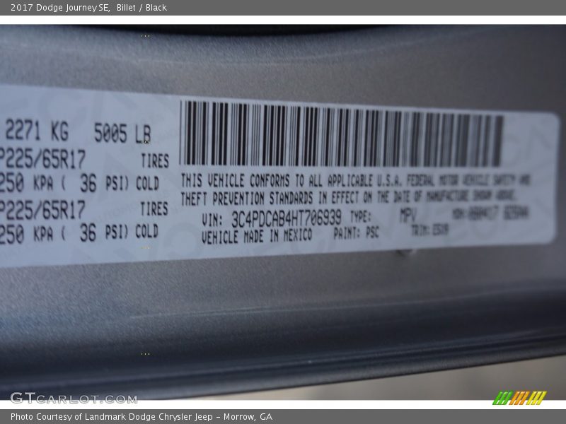 Billet / Black 2017 Dodge Journey SE