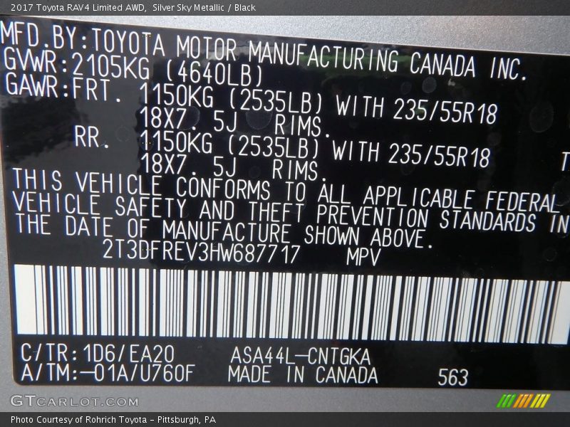 Silver Sky Metallic / Black 2017 Toyota RAV4 Limited AWD