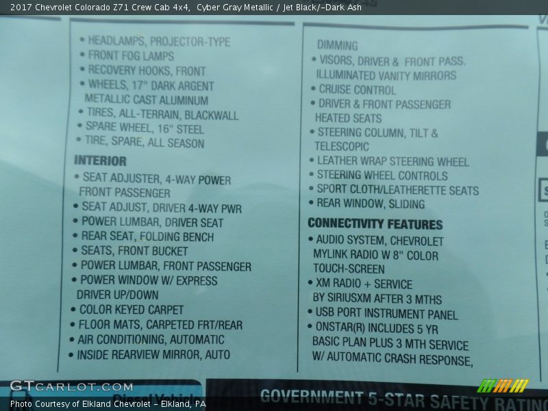 Cyber Gray Metallic / Jet Black/­Dark Ash 2017 Chevrolet Colorado Z71 Crew Cab 4x4