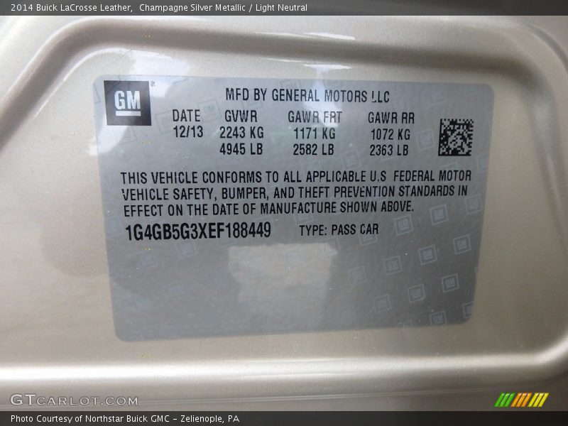 Champagne Silver Metallic / Light Neutral 2014 Buick LaCrosse Leather