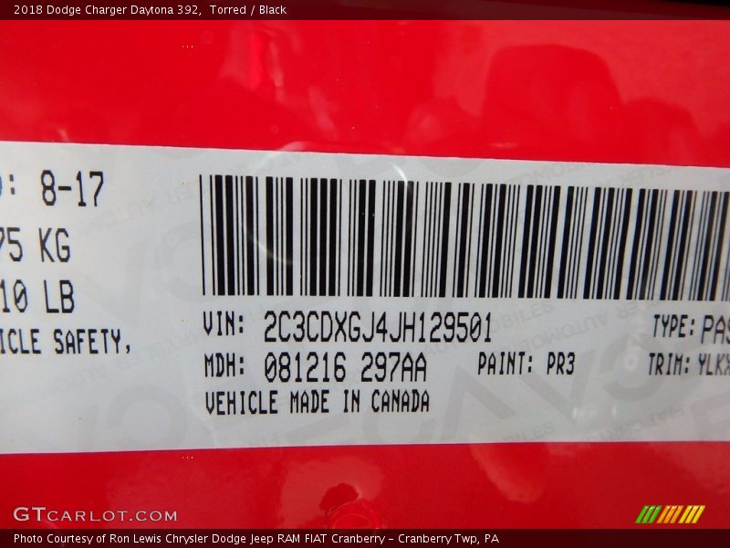 2018 Charger Daytona 392 Torred Color Code PR3