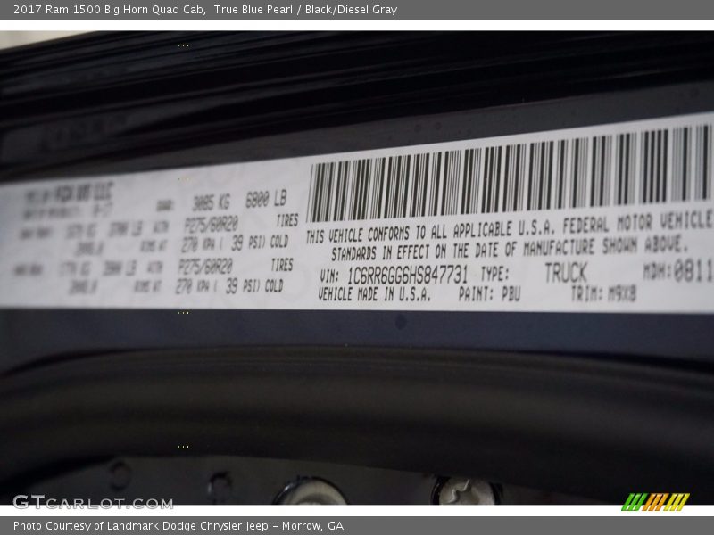 True Blue Pearl / Black/Diesel Gray 2017 Ram 1500 Big Horn Quad Cab
