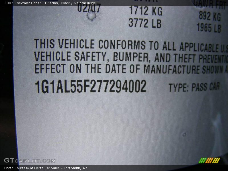 Black / Neutral Beige 2007 Chevrolet Cobalt LT Sedan