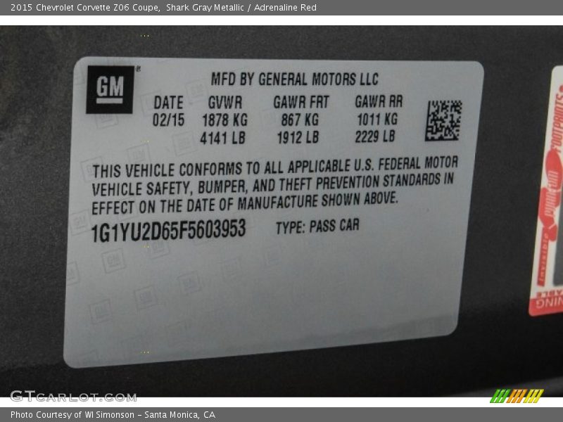 Shark Gray Metallic / Adrenaline Red 2015 Chevrolet Corvette Z06 Coupe