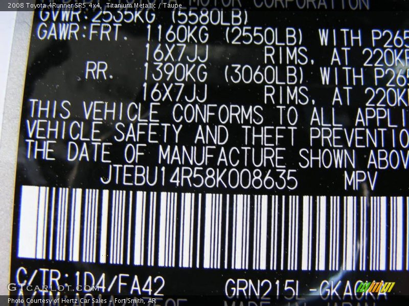 Titanium Metallic / Taupe 2008 Toyota 4Runner SR5 4x4