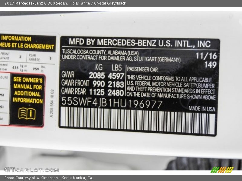 Polar White / Crystal Grey/Black 2017 Mercedes-Benz C 300 Sedan