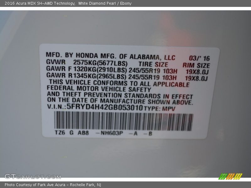 White Diamond Pearl / Ebony 2016 Acura MDX SH-AWD Technology