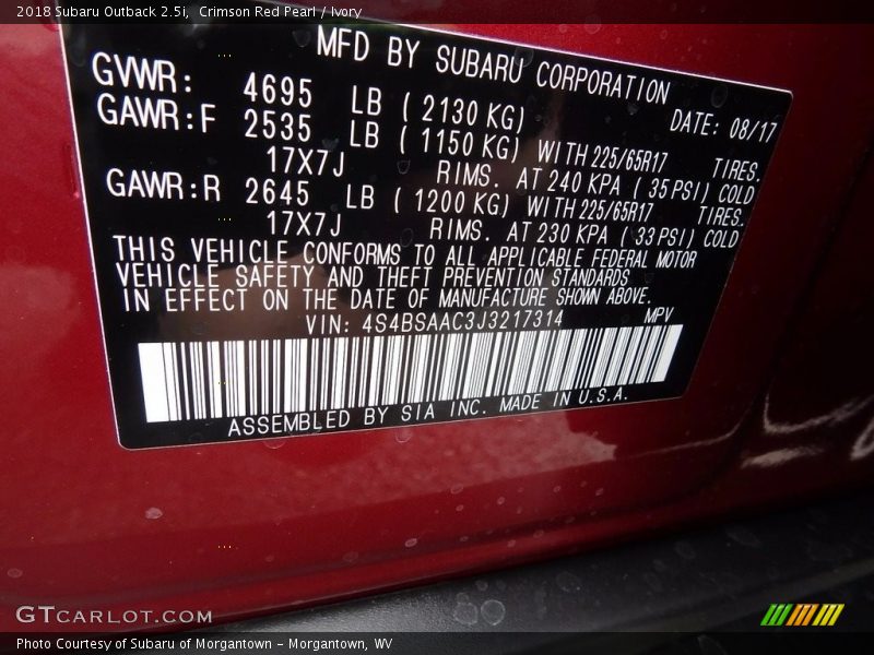 Crimson Red Pearl / Ivory 2018 Subaru Outback 2.5i