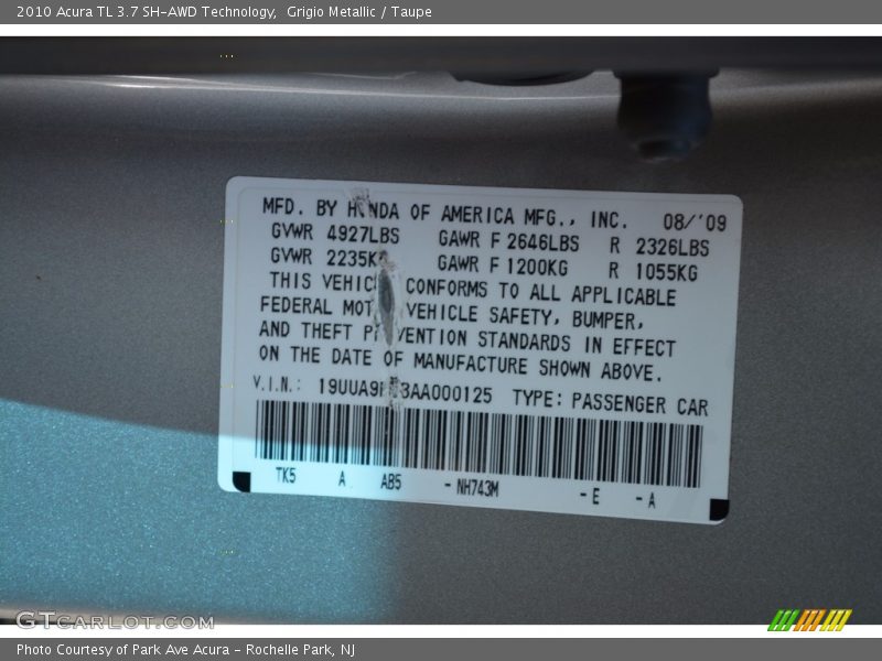 Grigio Metallic / Taupe 2010 Acura TL 3.7 SH-AWD Technology