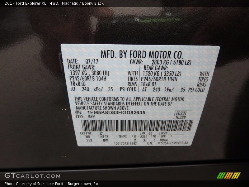 Magnetic / Ebony Black 2017 Ford Explorer XLT 4WD