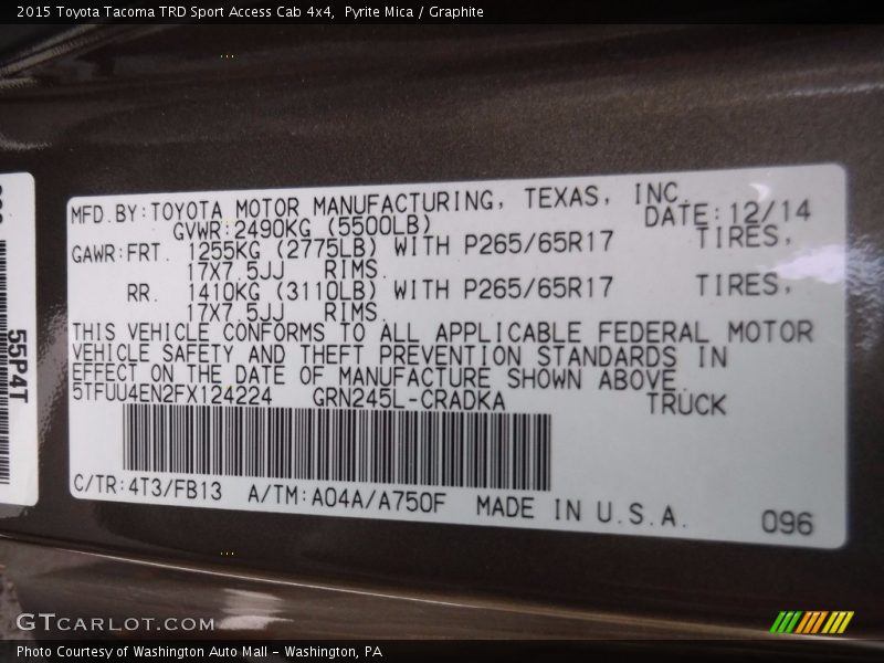 Pyrite Mica / Graphite 2015 Toyota Tacoma TRD Sport Access Cab 4x4