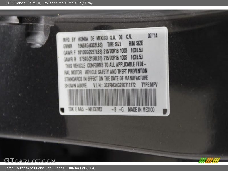 Polished Metal Metallic / Gray 2014 Honda CR-V LX
