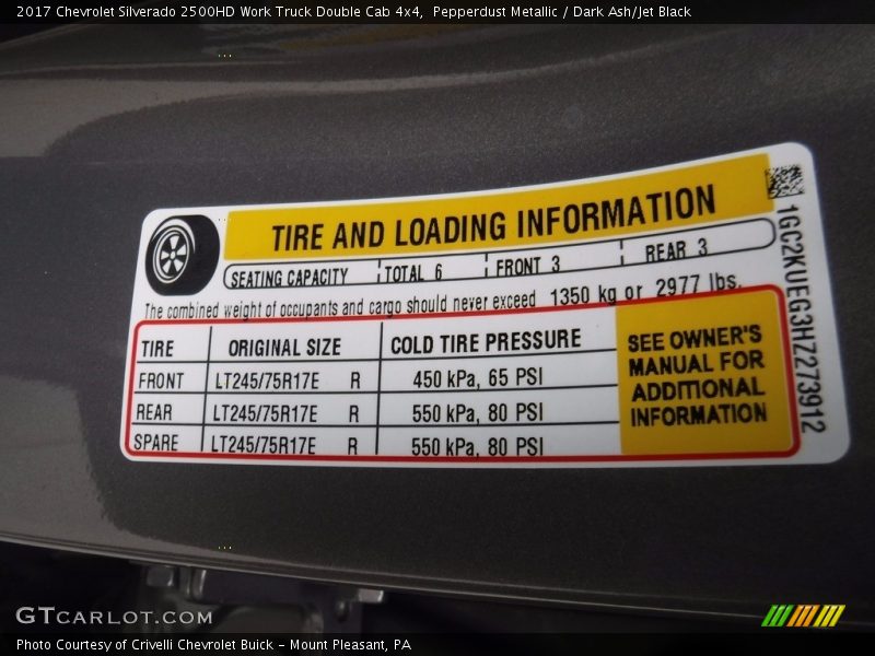 Pepperdust Metallic / Dark Ash/Jet Black 2017 Chevrolet Silverado 2500HD Work Truck Double Cab 4x4