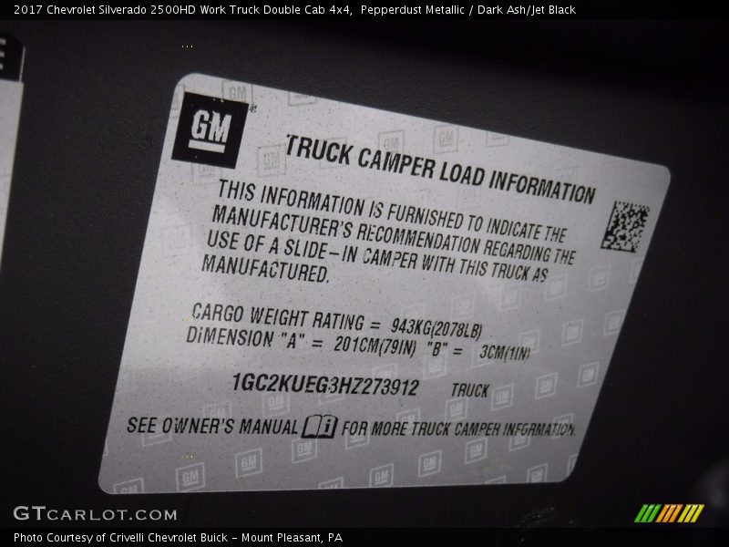Pepperdust Metallic / Dark Ash/Jet Black 2017 Chevrolet Silverado 2500HD Work Truck Double Cab 4x4