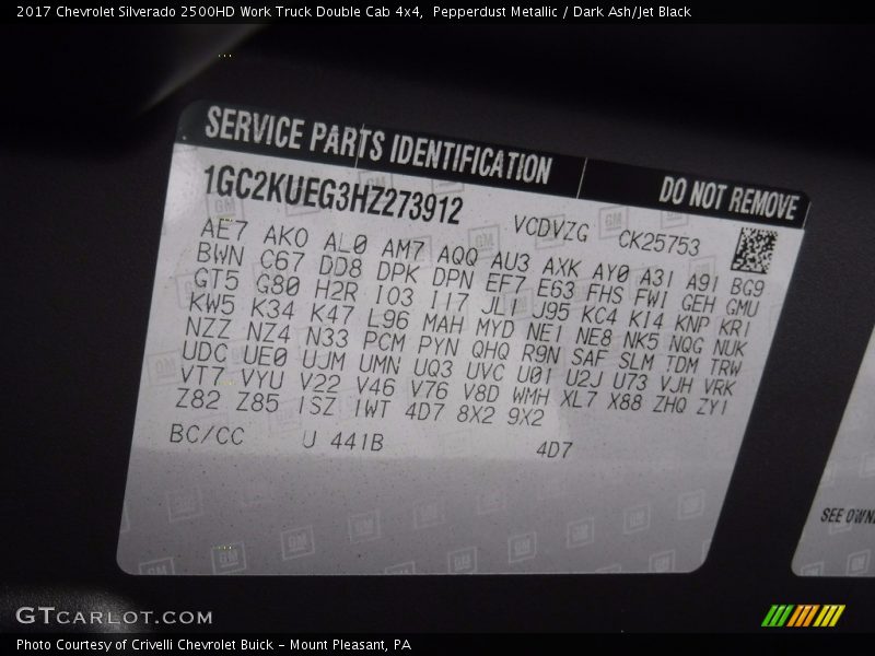 Pepperdust Metallic / Dark Ash/Jet Black 2017 Chevrolet Silverado 2500HD Work Truck Double Cab 4x4