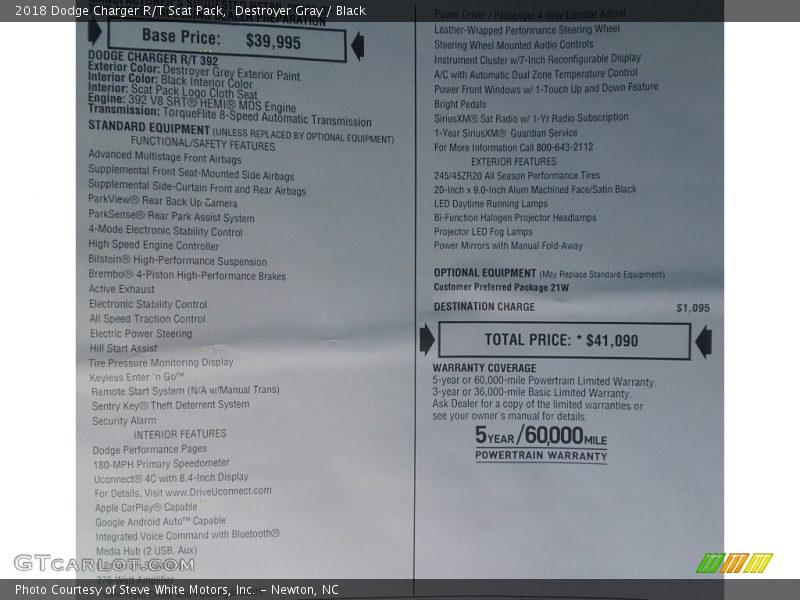 Destroyer Gray / Black 2018 Dodge Charger R/T Scat Pack