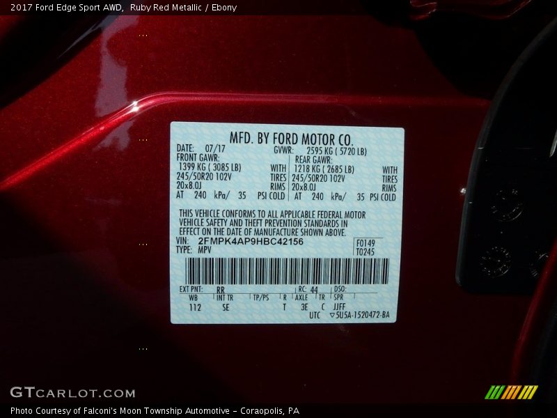 Ruby Red Metallic / Ebony 2017 Ford Edge Sport AWD