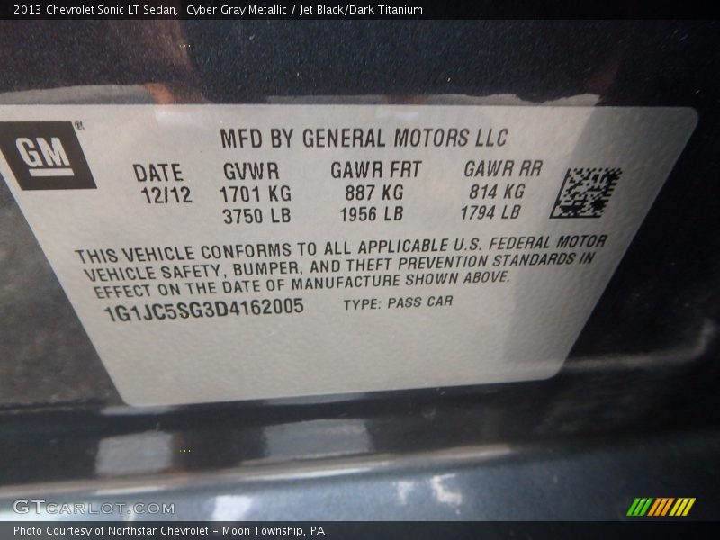 Cyber Gray Metallic / Jet Black/Dark Titanium 2013 Chevrolet Sonic LT Sedan