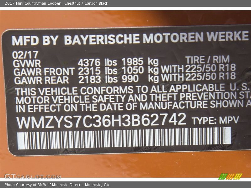 Chestnut / Carbon Black 2017 Mini Countryman Cooper