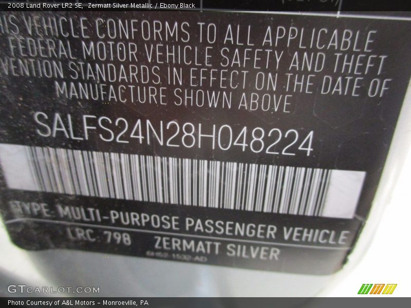 Zermatt Silver Metallic / Ebony Black 2008 Land Rover LR2 SE