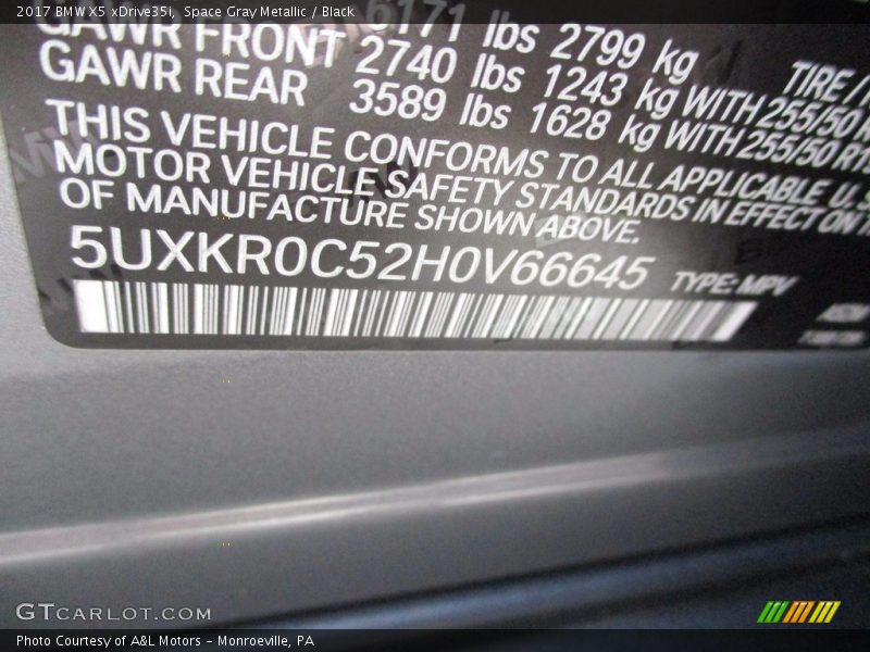 Space Gray Metallic / Black 2017 BMW X5 xDrive35i