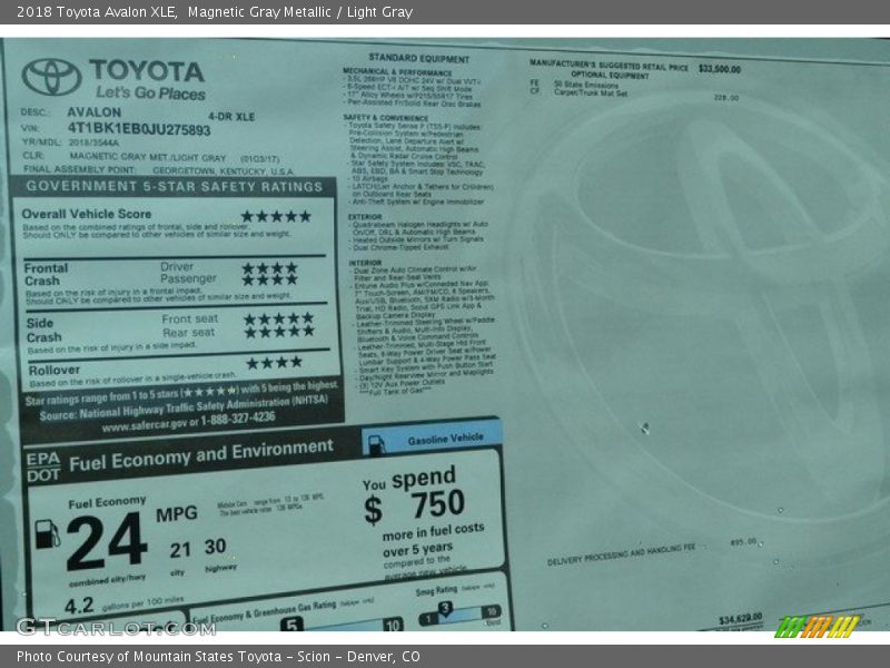 Magnetic Gray Metallic / Light Gray 2018 Toyota Avalon XLE