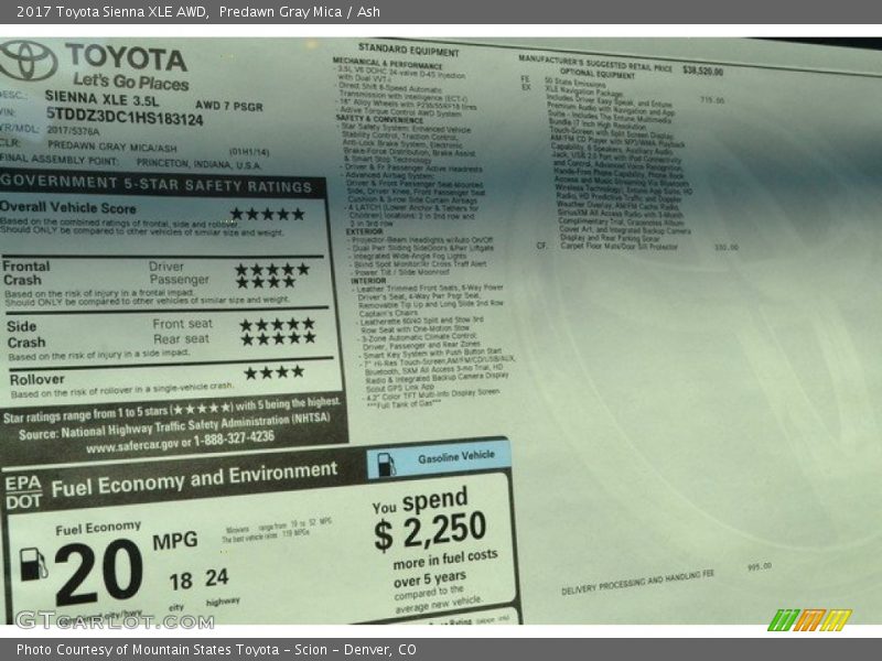 Predawn Gray Mica / Ash 2017 Toyota Sienna XLE AWD