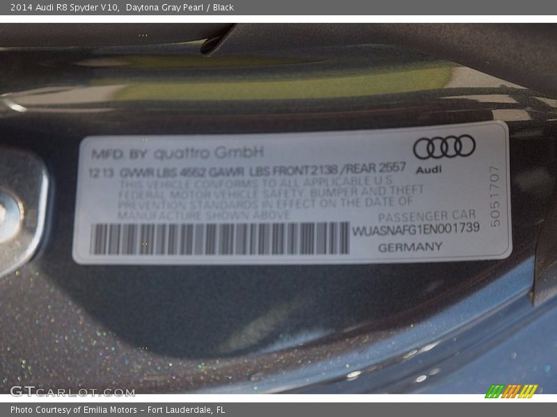 Daytona Gray Pearl / Black 2014 Audi R8 Spyder V10