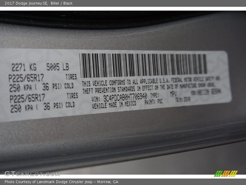 Billet / Black 2017 Dodge Journey SE