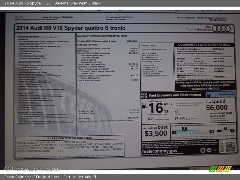 Daytona Gray Pearl / Black 2014 Audi R8 Spyder V10