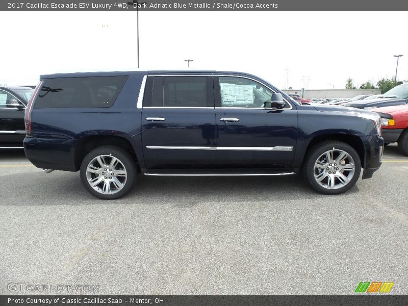 Dark Adriatic Blue Metallic / Shale/Cocoa Accents 2017 Cadillac Escalade ESV Luxury 4WD