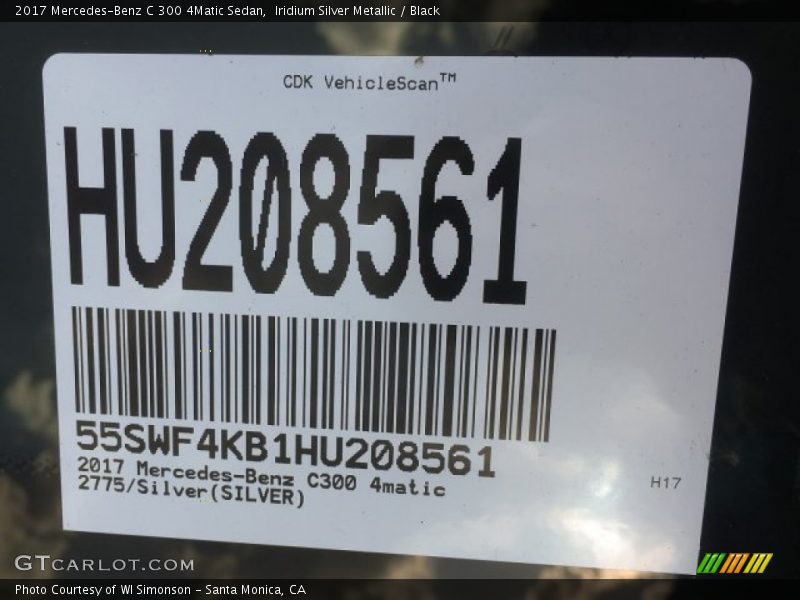 Iridium Silver Metallic / Black 2017 Mercedes-Benz C 300 4Matic Sedan