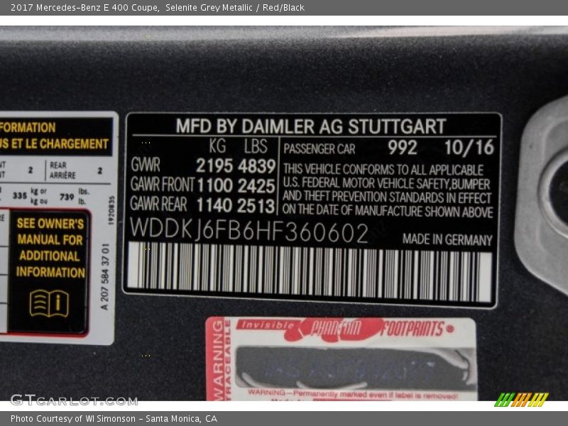 Selenite Grey Metallic / Red/Black 2017 Mercedes-Benz E 400 Coupe