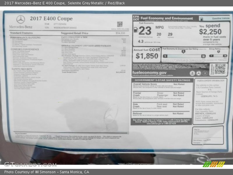 Selenite Grey Metallic / Red/Black 2017 Mercedes-Benz E 400 Coupe