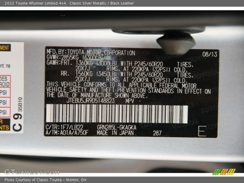 Classic Silver Metallic / Black Leather 2013 Toyota 4Runner Limited 4x4