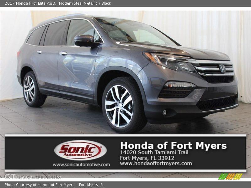 Modern Steel Metallic / Black 2017 Honda Pilot Elite AWD