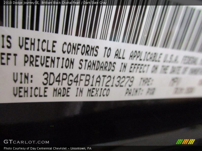 Brilliant Black Crystal Pearl / Dark Slate Gray 2010 Dodge Journey SE