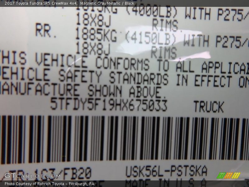 Magnetic Gray Metallic / Black 2017 Toyota Tundra SR5 CrewMax 4x4