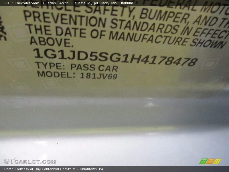 Arctic Blue Metallic / Jet Black/Dark Titanium 2017 Chevrolet Sonic LT Sedan