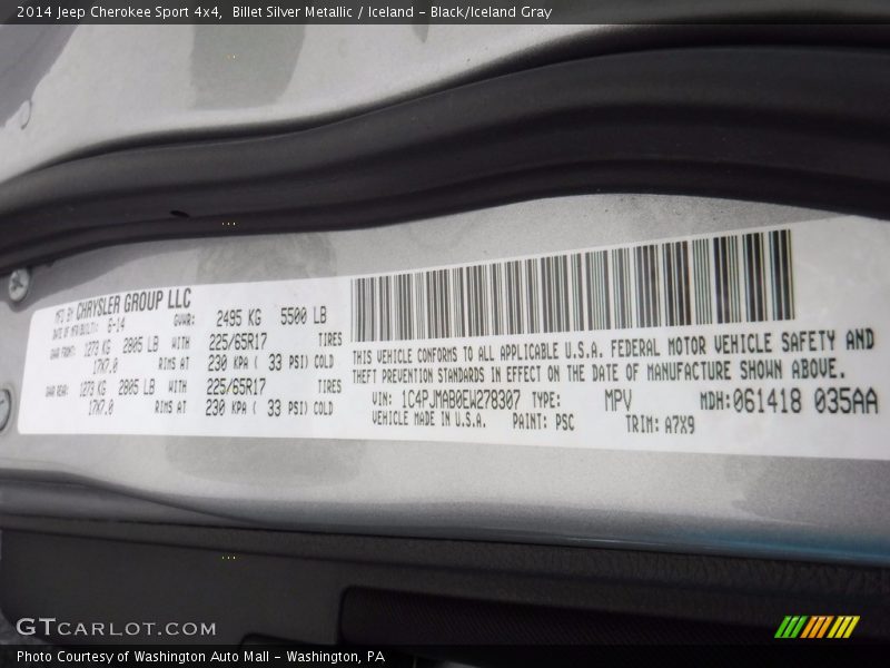 Billet Silver Metallic / Iceland - Black/Iceland Gray 2014 Jeep Cherokee Sport 4x4