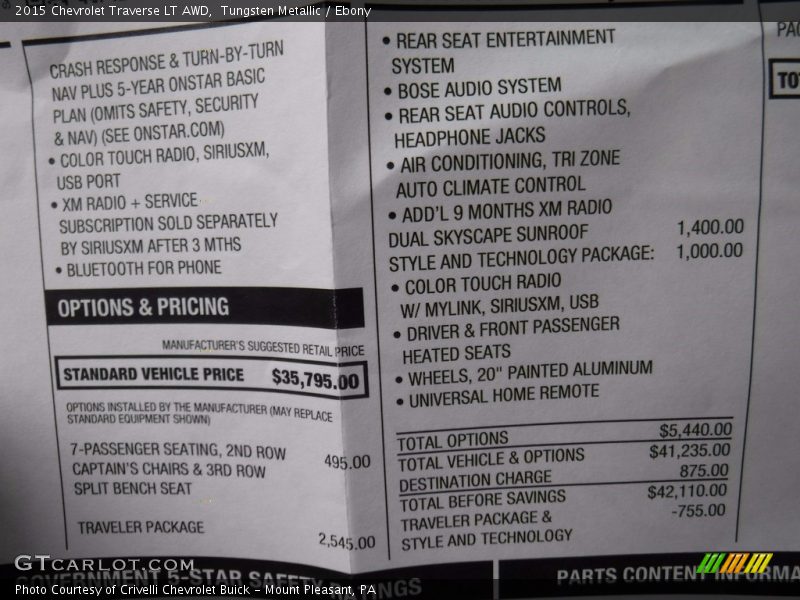 Tungsten Metallic / Ebony 2015 Chevrolet Traverse LT AWD