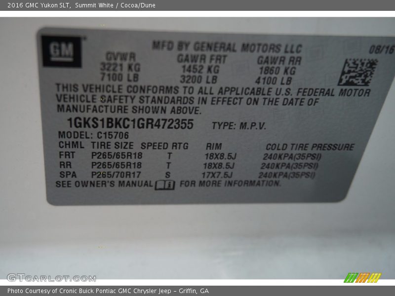 Summit White / Cocoa/Dune 2016 GMC Yukon SLT