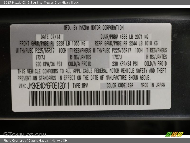 Meteor Gray Mica / Black 2015 Mazda CX-5 Touring
