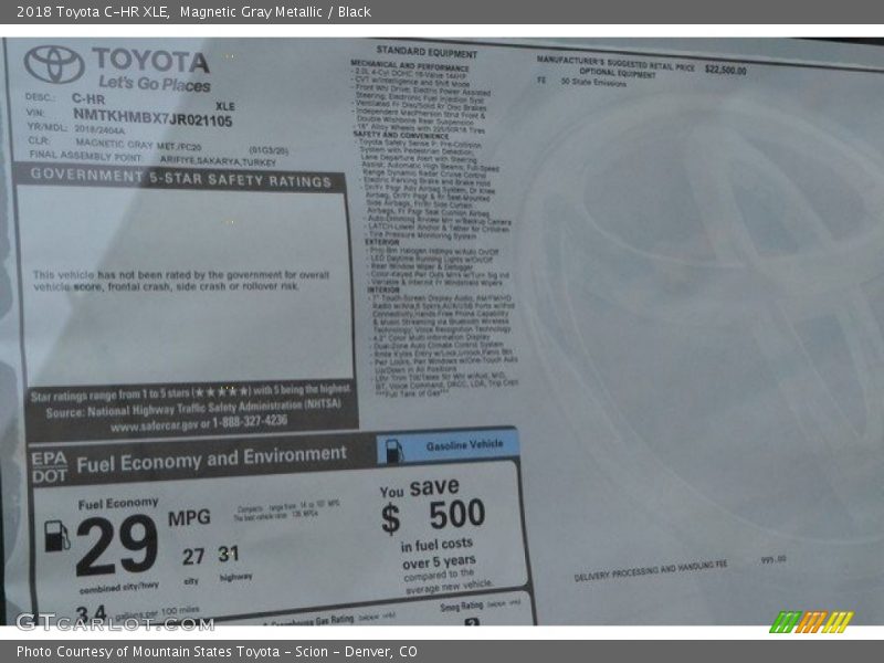Magnetic Gray Metallic / Black 2018 Toyota C-HR XLE
