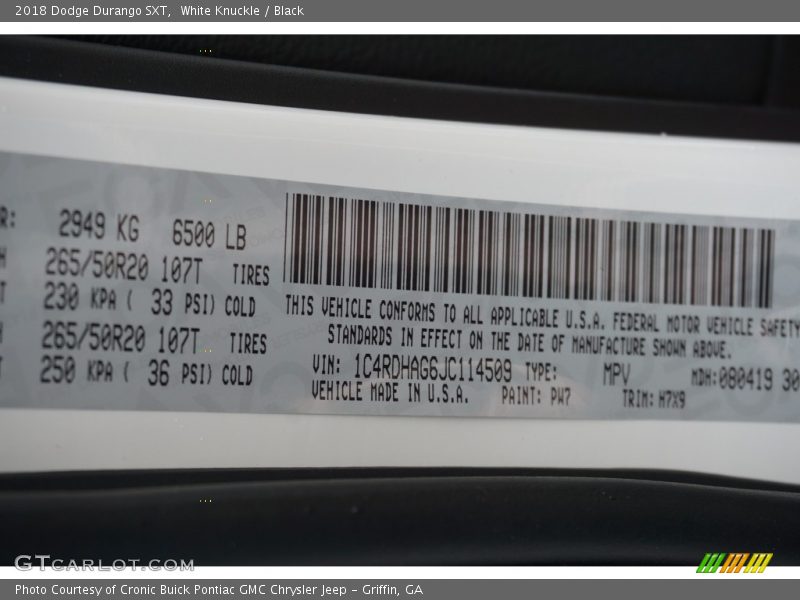 White Knuckle / Black 2018 Dodge Durango SXT