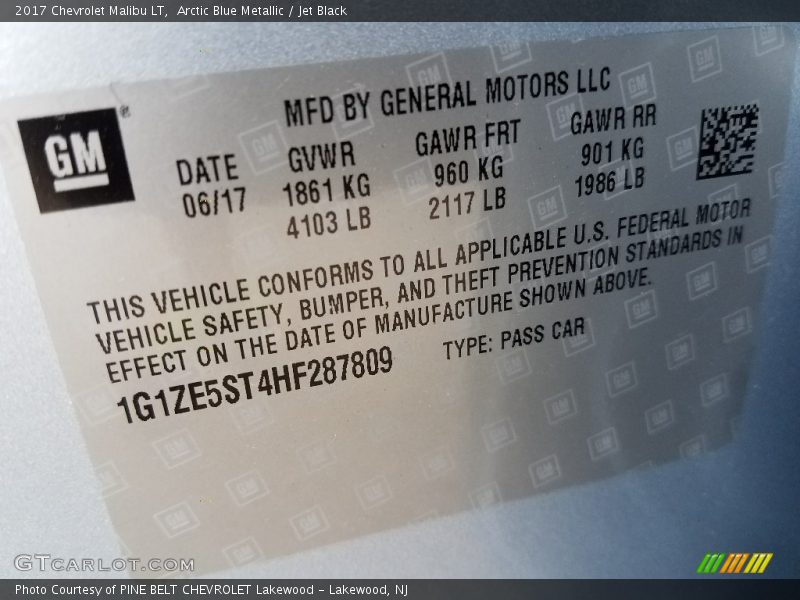 Arctic Blue Metallic / Jet Black 2017 Chevrolet Malibu LT
