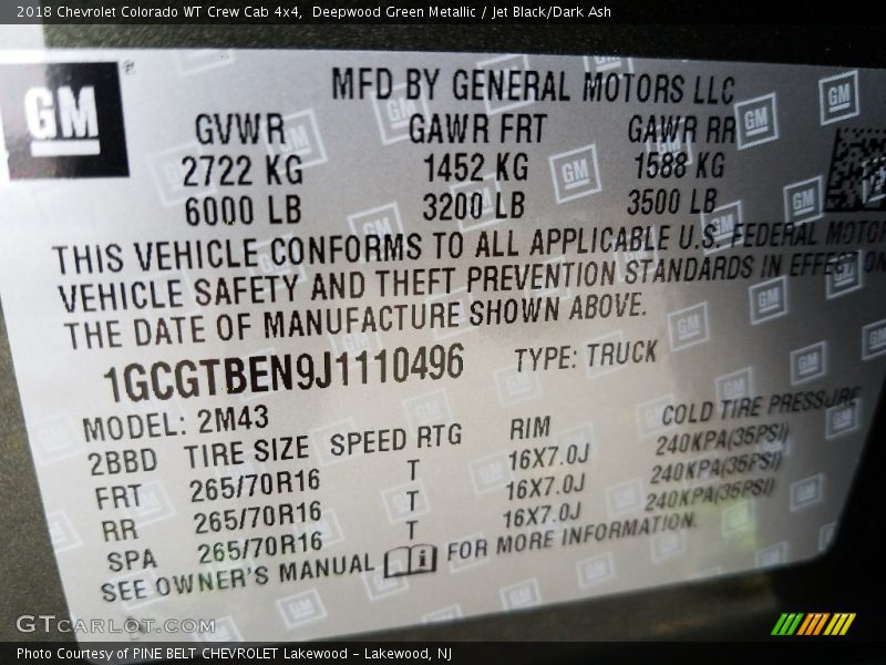 Deepwood Green Metallic / Jet Black/Dark Ash 2018 Chevrolet Colorado WT Crew Cab 4x4