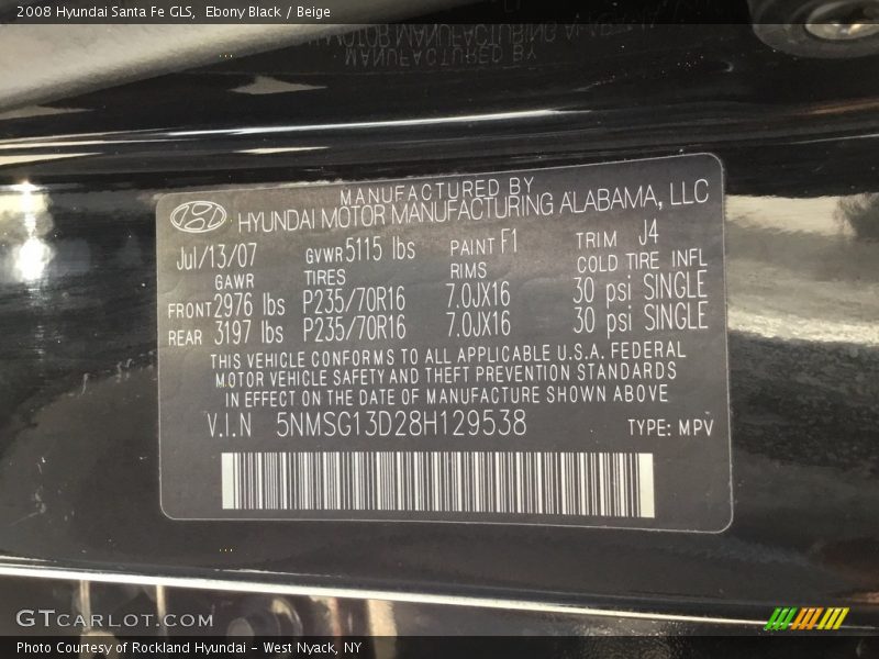 Ebony Black / Beige 2008 Hyundai Santa Fe GLS