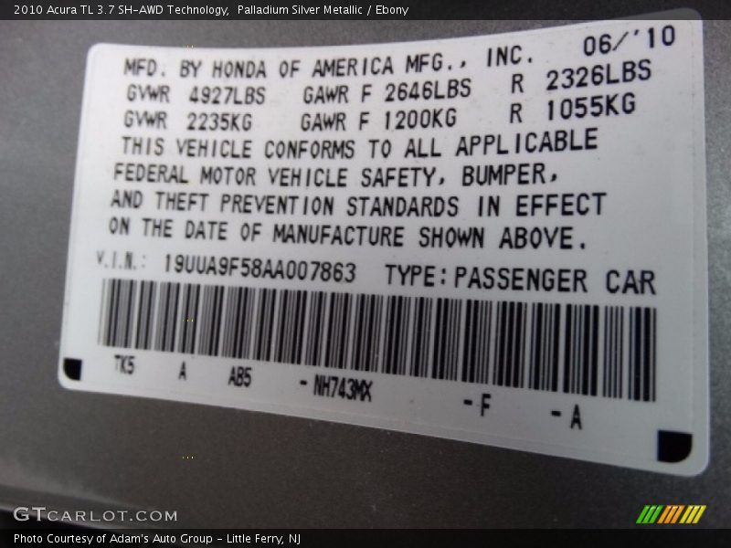 Palladium Silver Metallic / Ebony 2010 Acura TL 3.7 SH-AWD Technology