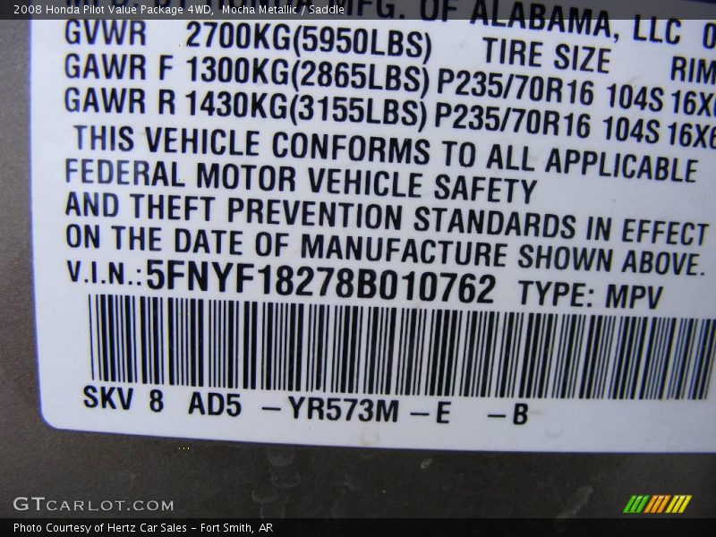 Mocha Metallic / Saddle 2008 Honda Pilot Value Package 4WD